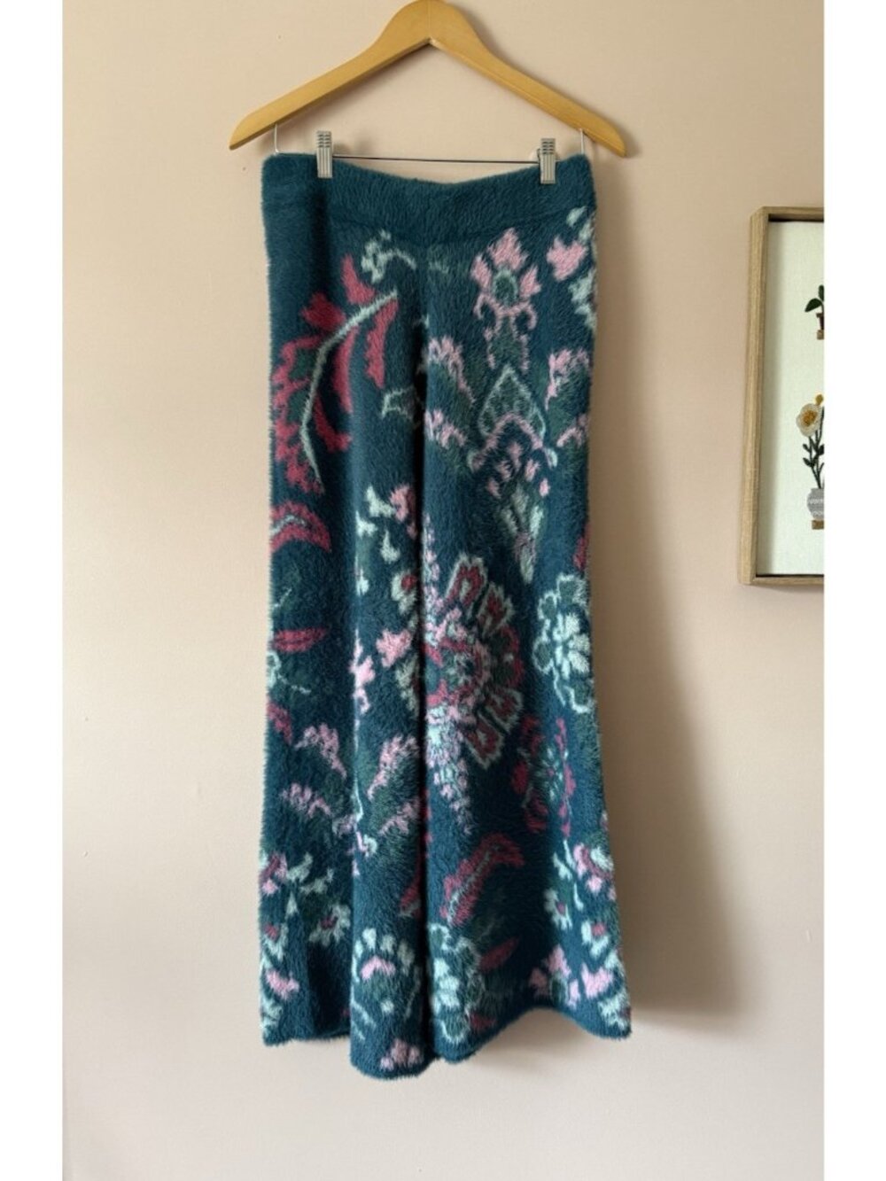 Anthropologie Daily Practice Cozy Wide Leg Green Paisley Pants Loungewear Warm M